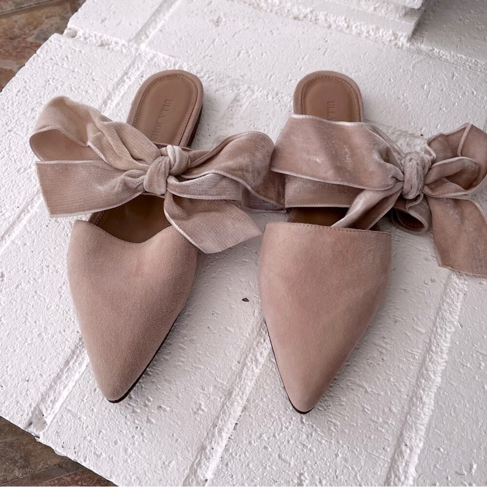 Ulla Johnson Lou Velvet/Suede Bow Slides Mules in Dust Pink Size IT 36 US 6